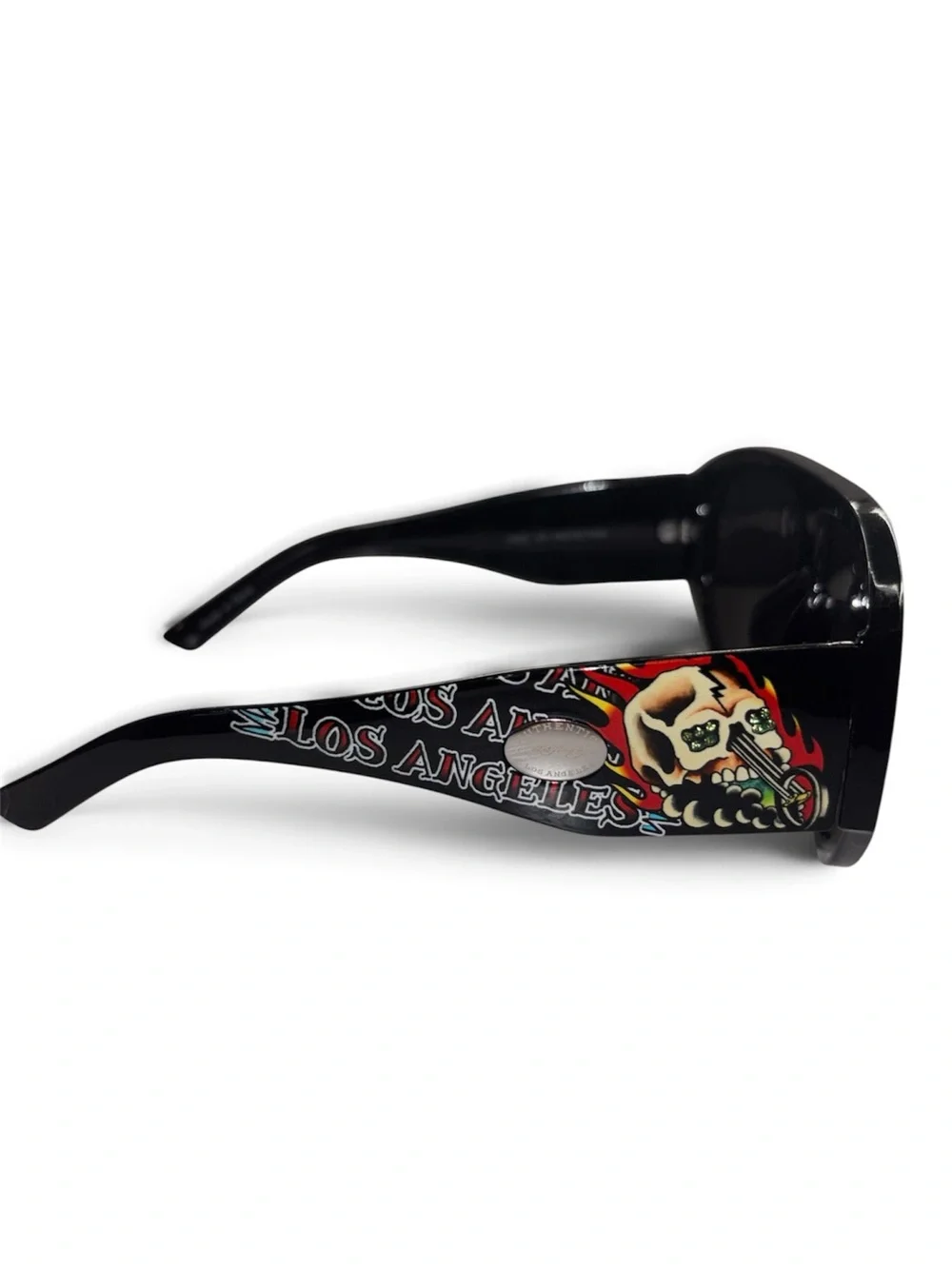 Ed Hardy Black Sunglasses with Skull & Flame Temple Graphics